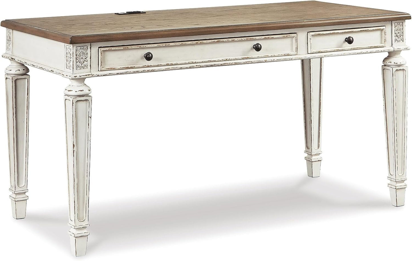 Realyn Farmhouse 60" Home Office Desk with USB Charging, Chipped White-1
