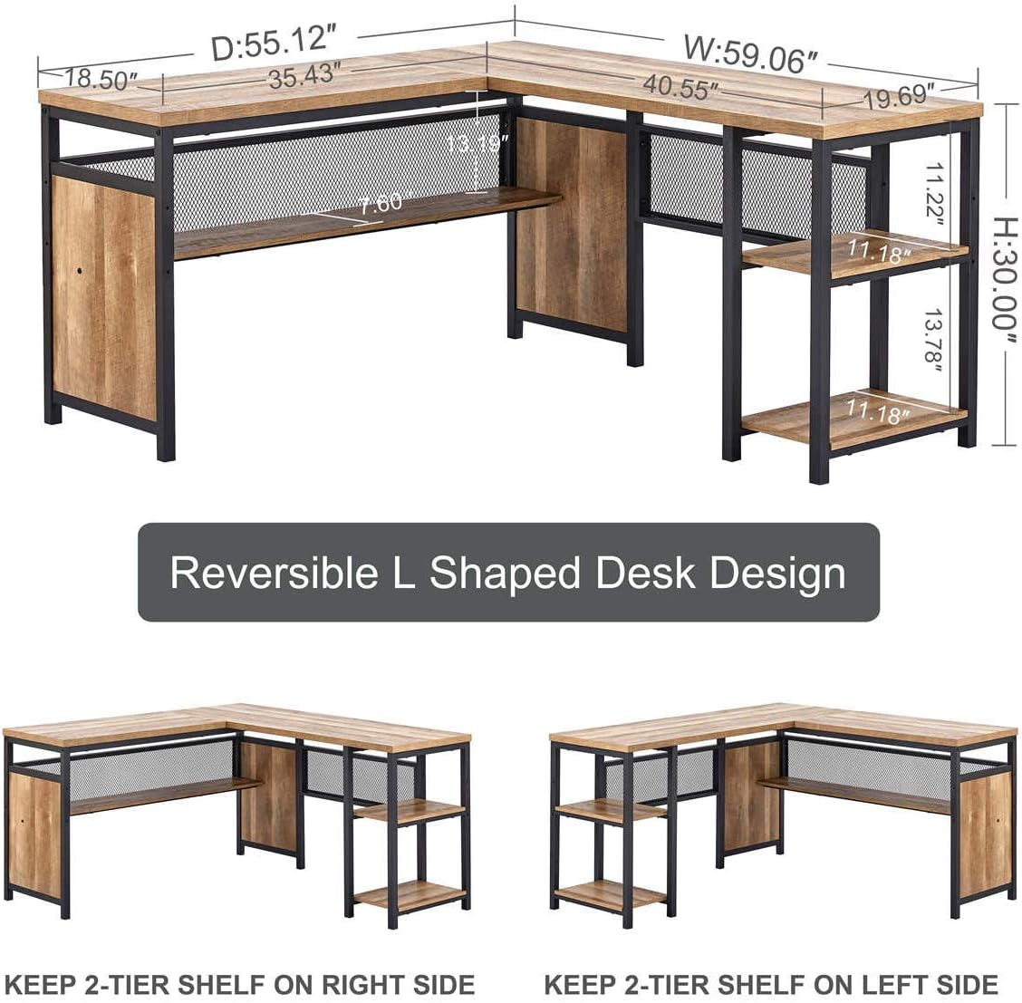 Rustic Industrial L-Shaped Office Desk with Shelves-2