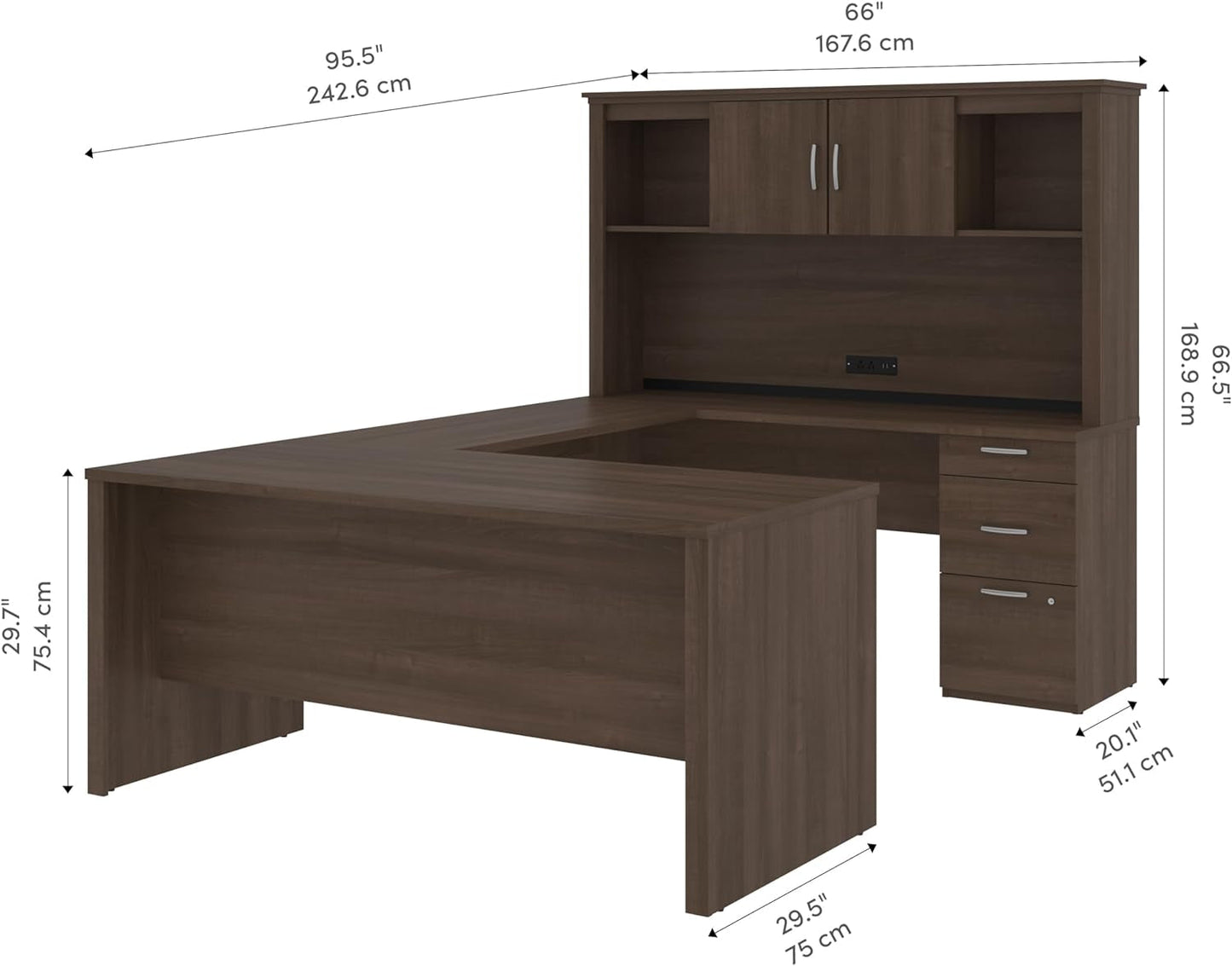 Logan U or L-Shaped Executive Office Desk with Pedestal and Hutch in Antigua, 66W-2